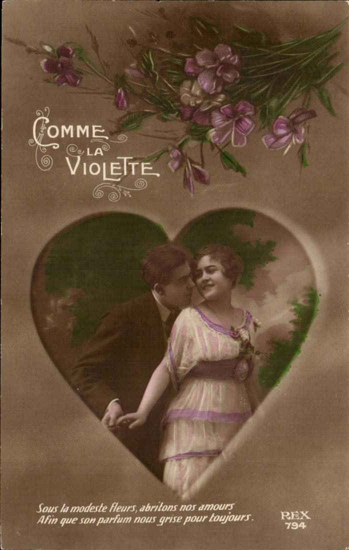 CPA Fantaisie Couple Comme la violette Coeur