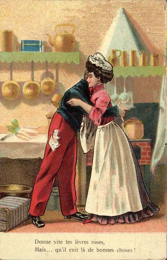 CPA Fantaisie Couple Donne vite tes levres roses mais qu'il cuit la de bonnes choses