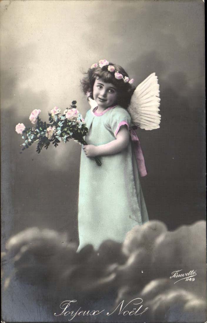 CPA Fantasy Wishes Joteaux Christmas angel angel