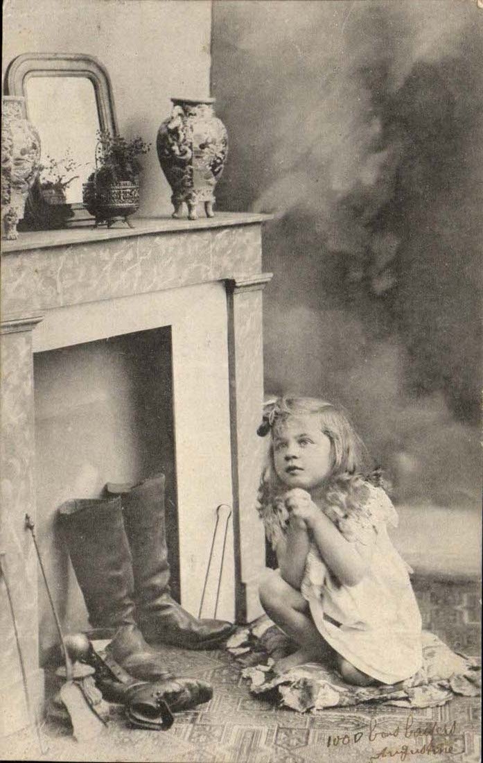 CPA Fantasy Wishes Christmas (child girl boots chimney)