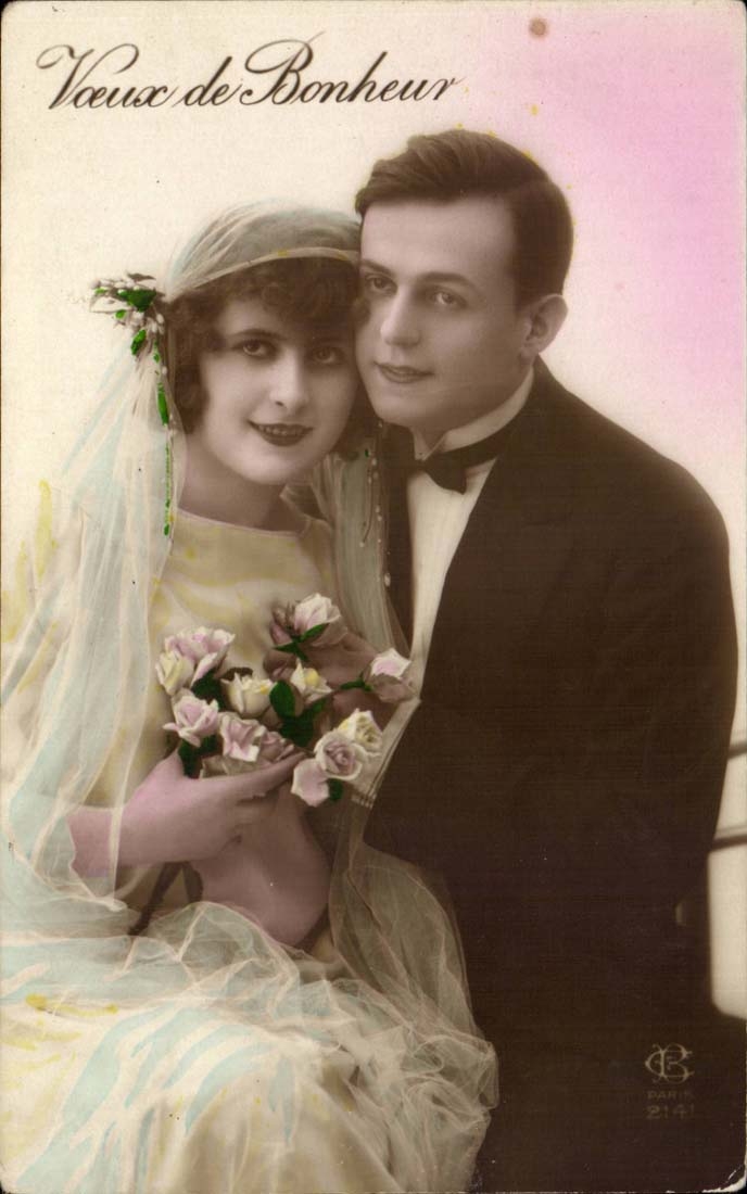 CPA Fantaisie Voeux de bonheur Couple