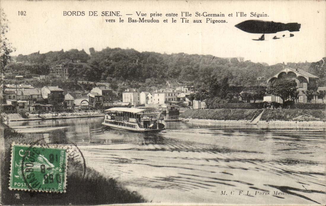 Rander des Seine CPA der zwischen von der Insel deutschen Str und von der Insel Seguin zur unteren Muhle und vom Schiessen mit den Tauben gesehen wird steigen im Ballon auf
