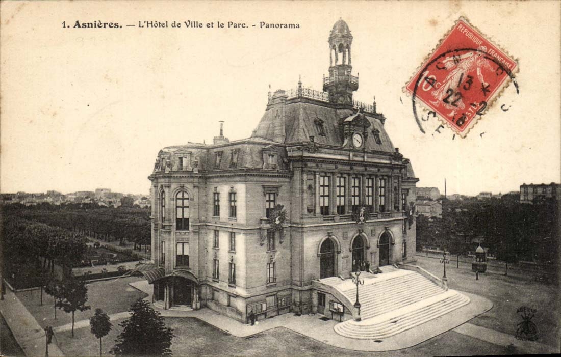 Asnieres CPA the town hall and the park Panorama