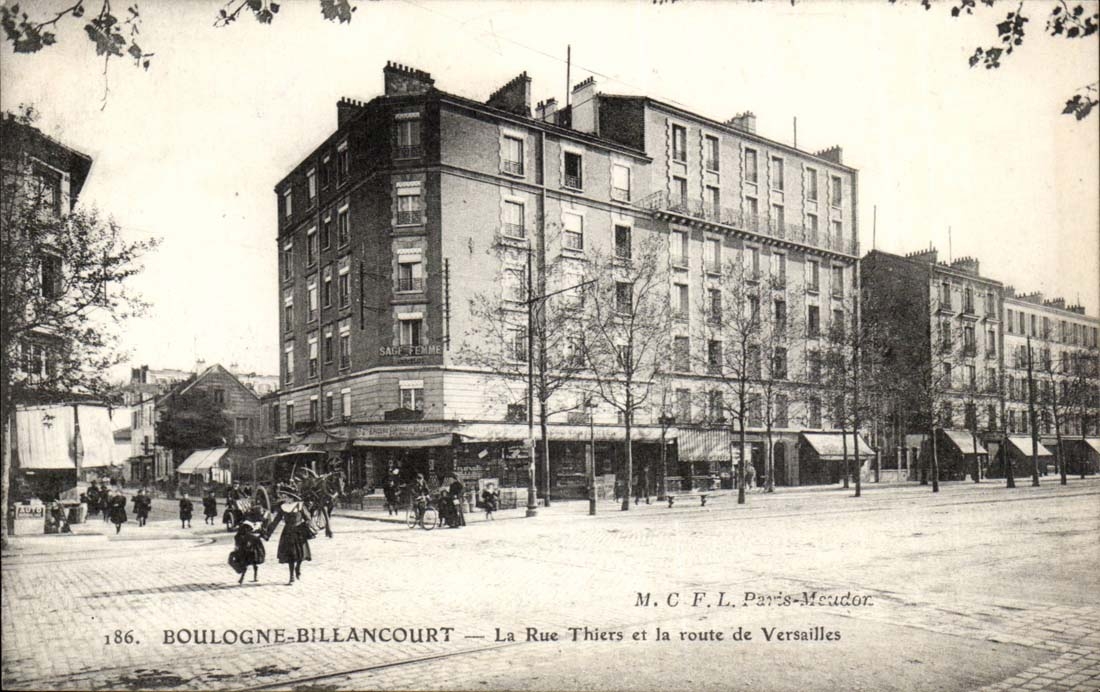 Boulogne Billancourt CPA the street Thiers and the road of Versailles
