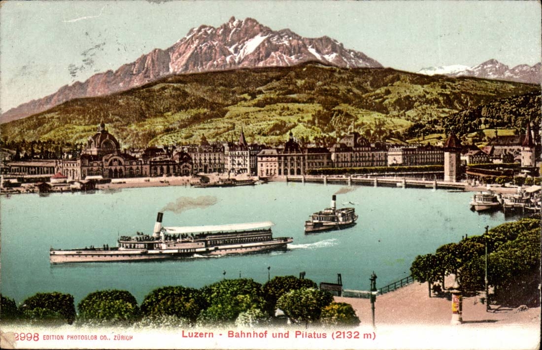 Switzerland Luzern CPA Bahnhof und Pilatus (2132m)
