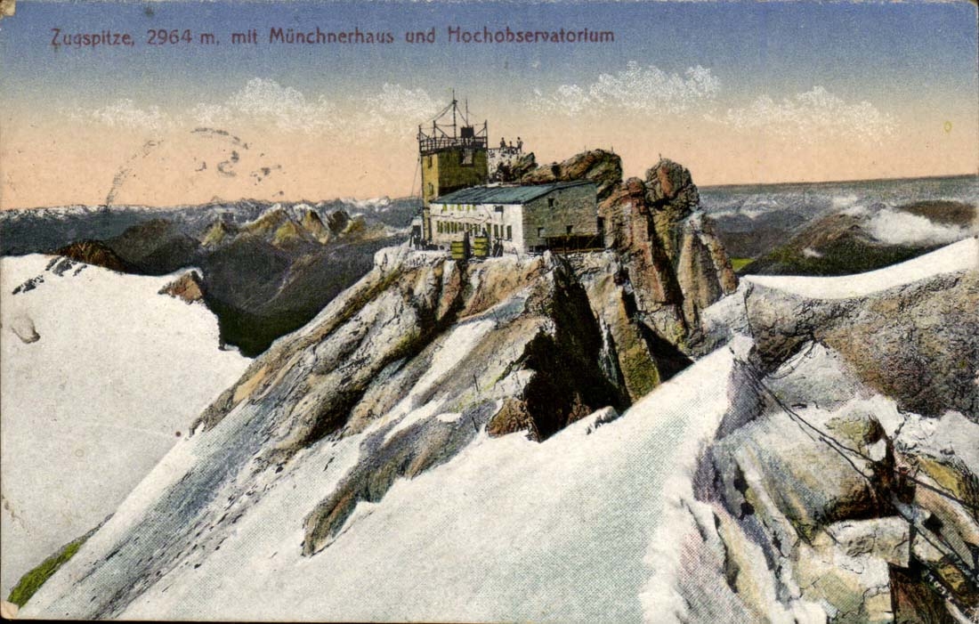 Suisse Zugspitze mit Munchnerhaus und Hochobservatorium (observatoire)