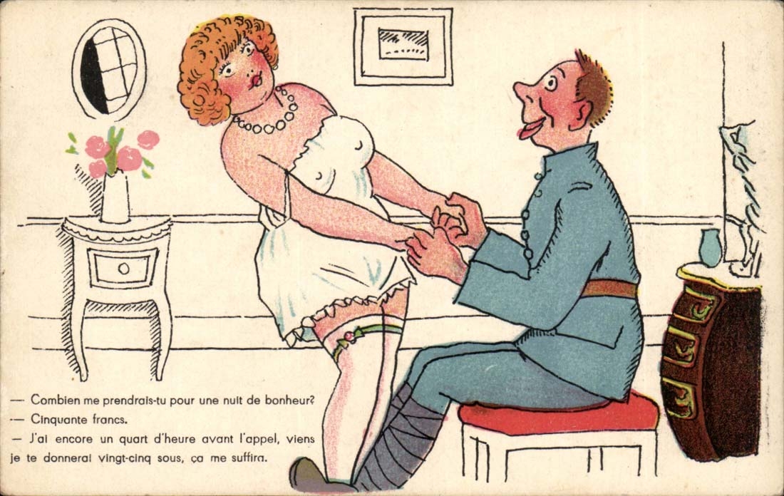 CPA Illustrateur Combien me prendrais tu pour une nuit de bonheur (humour militaire militaria couple)