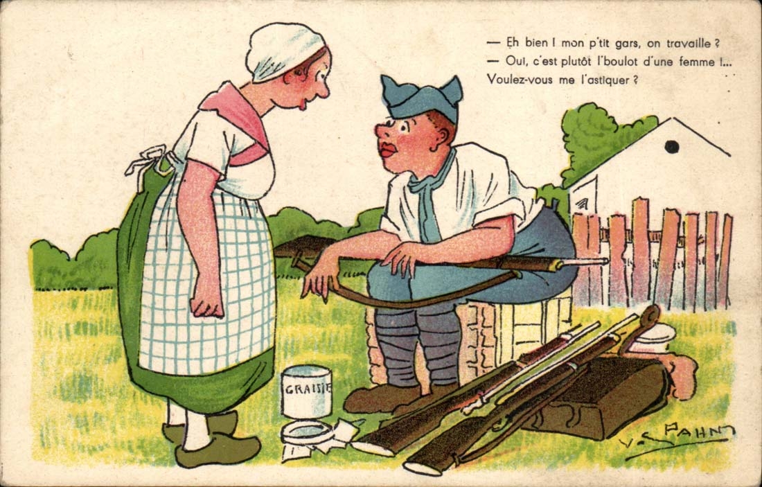 CPA Illustrateur eh bien mon ptit gars on travaille Pahn (miitaire militaria)