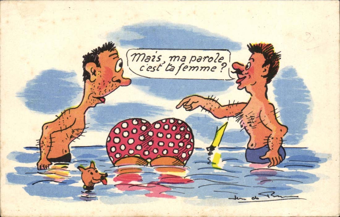 CPA Fantaisie Mais ma parole c'est ta femme (humour plage)