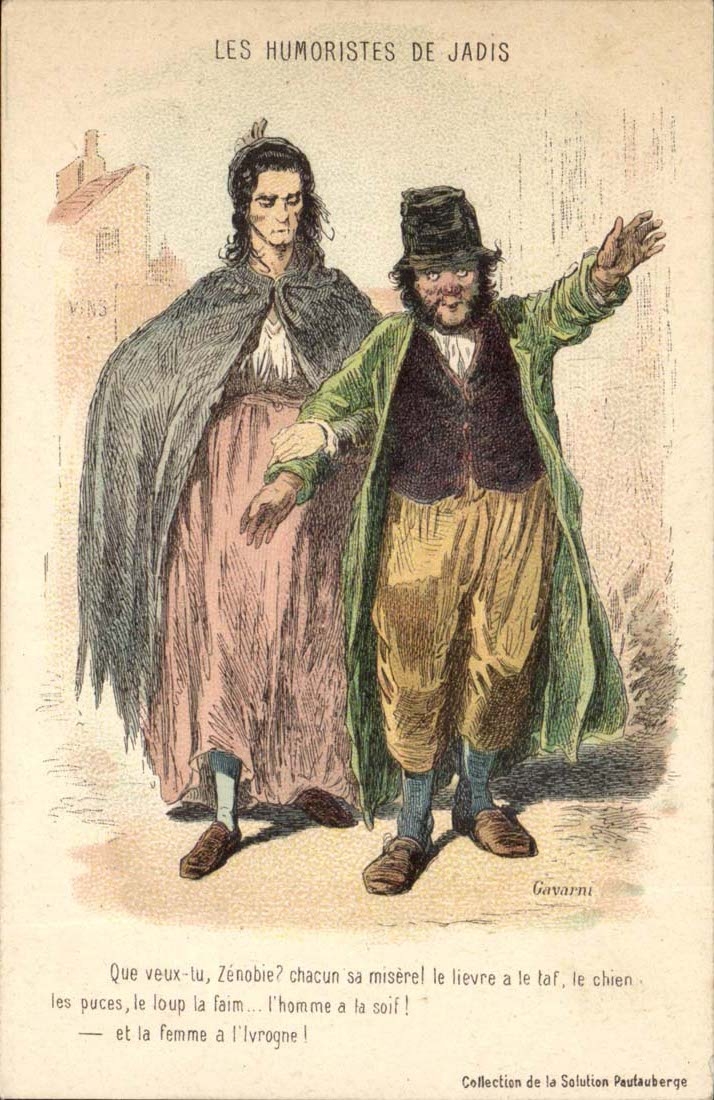 CPA Illustrateur the humourists of formerly Gavarni Whom you want Zenobie the hare has the taf the dog the chips wolf addicted to drink