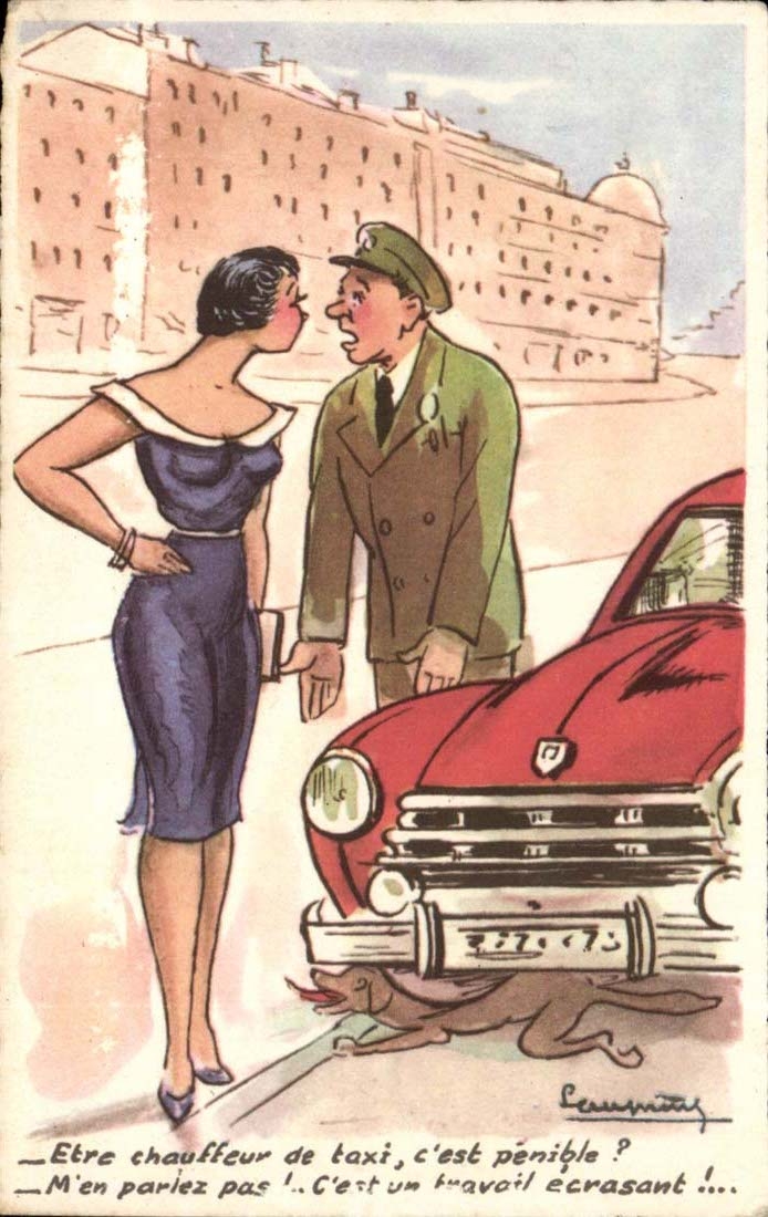 CPA Etre chauffeur de taxi c'est penible m'en parlez pas c'est un travail ecrasant chien dog