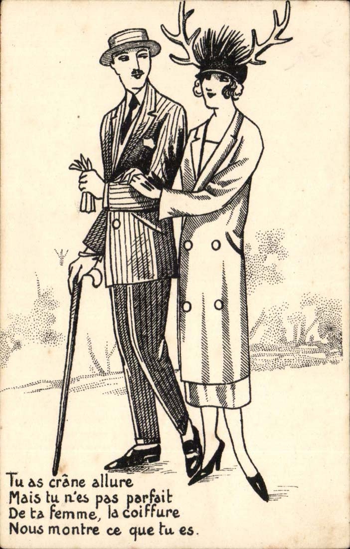 CPA Tu as crane allure mais tu n'es pas parfait de ta femme la coiffure nous montre ce que tu es (couple)
