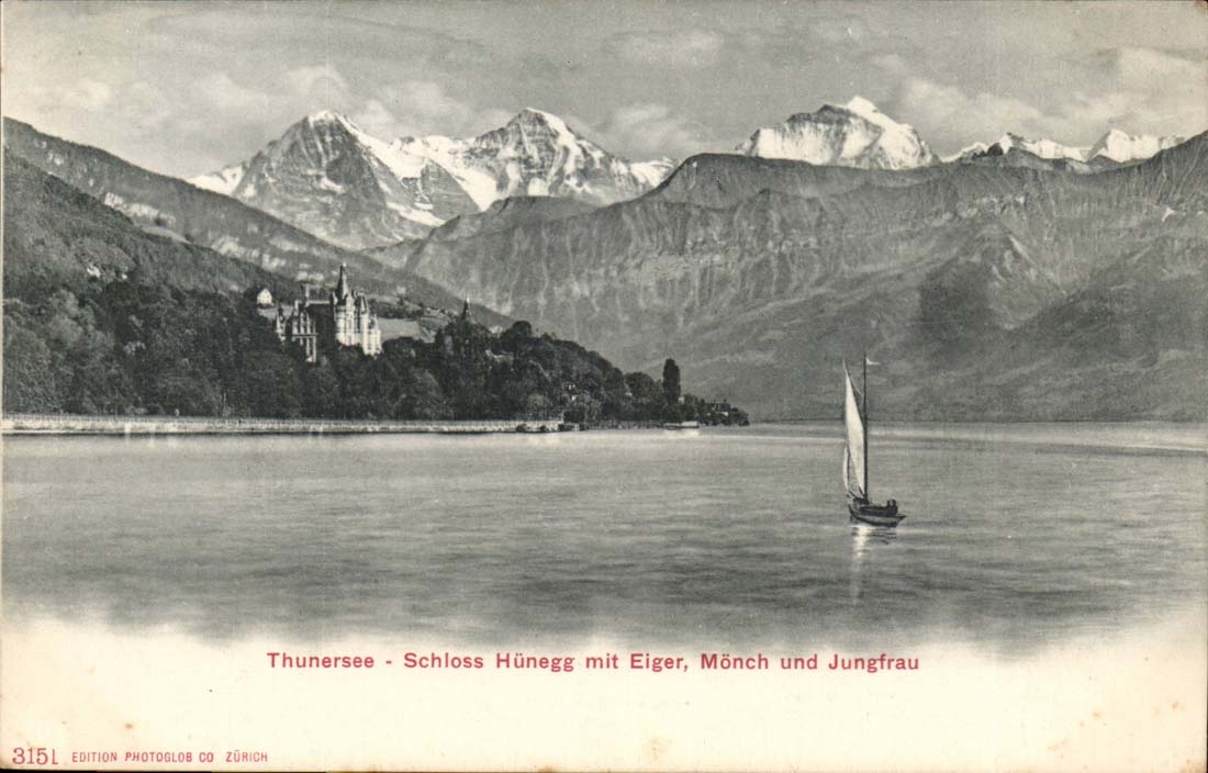 Switzerland CPA Thurnsee Schloss Hunegg put Eiger Monch und Jungfrau