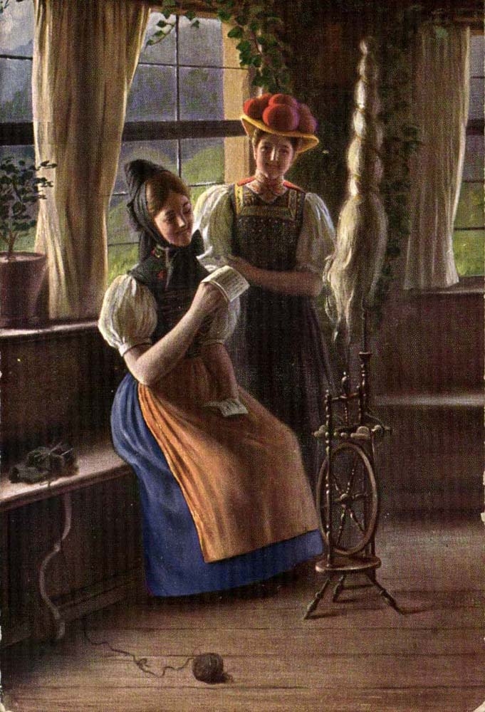 Spinnender Webstuhl Deutschland-CPA Tisseuse (Folklorekostume)