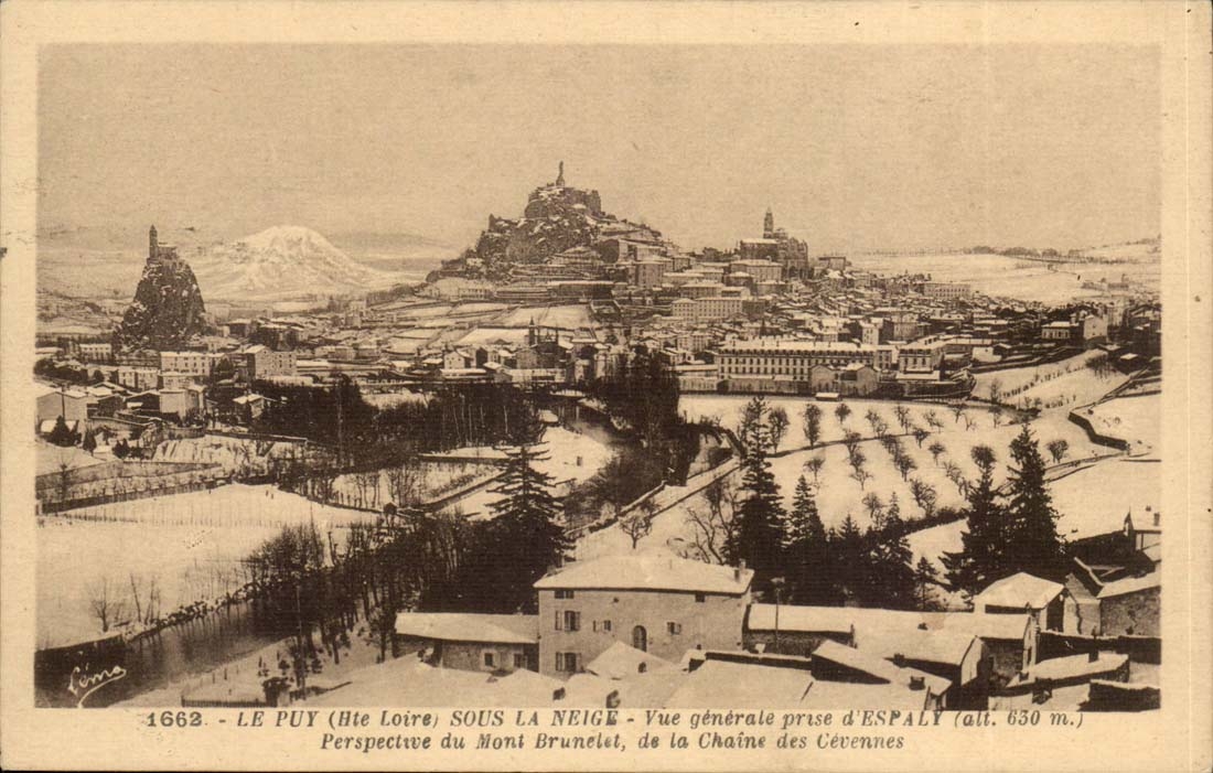 Le Puy CPA Sous la niege Vue generale prise d'Espaly Mont Brunelet CEvennes