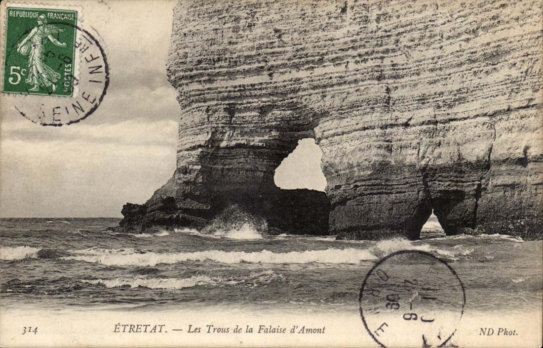 Etretat CPA Laes holes of cliff of Upstream