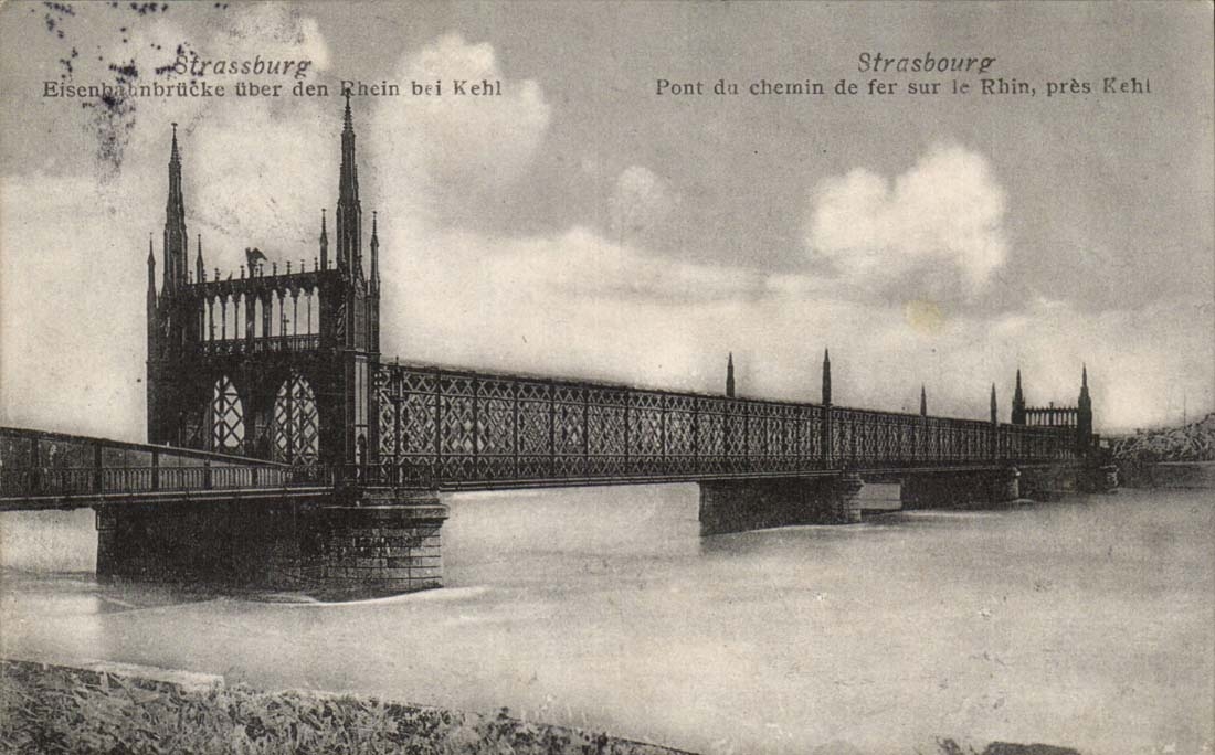 Brucke Strassburg-CPA der Eisenbahn auf dem Rhein nahes Kehl