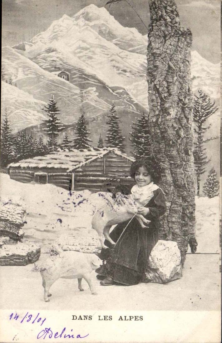 Fantasy Children and pig (pig) In the Alps