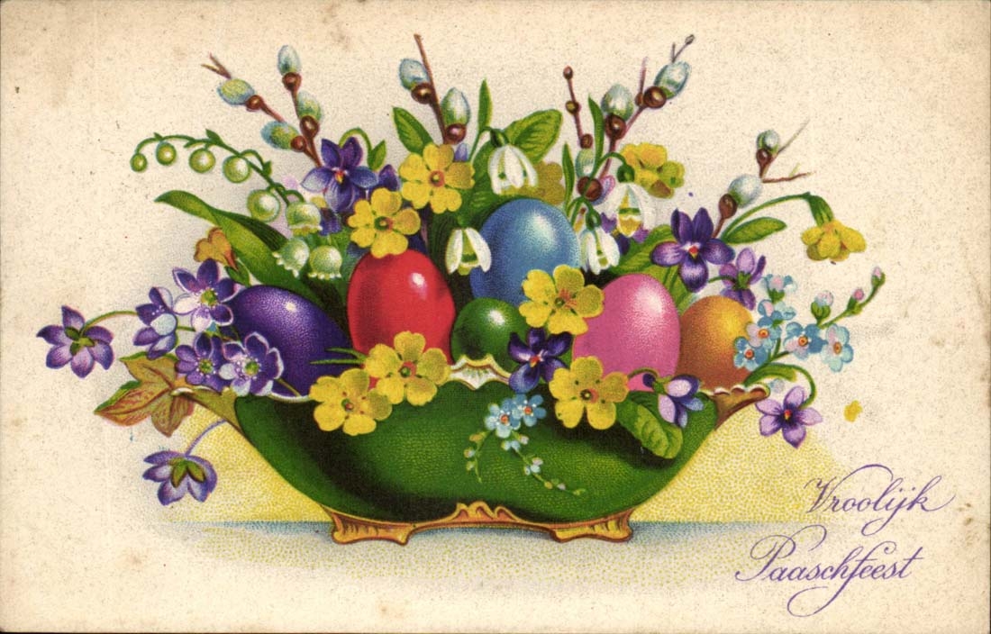 CPA Phantasie Vroolijk Paaschfeest (Blumenstrauss)