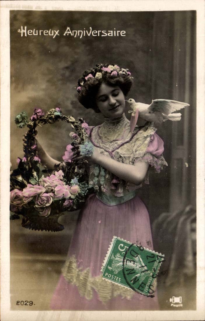 CPA Happy Fantasy birthday (woman angel angel dove dove