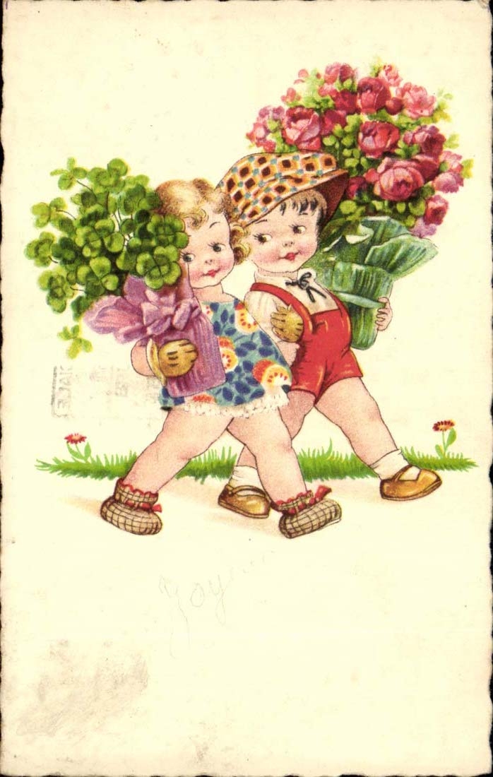 CPA Fantasy Children and bouquet