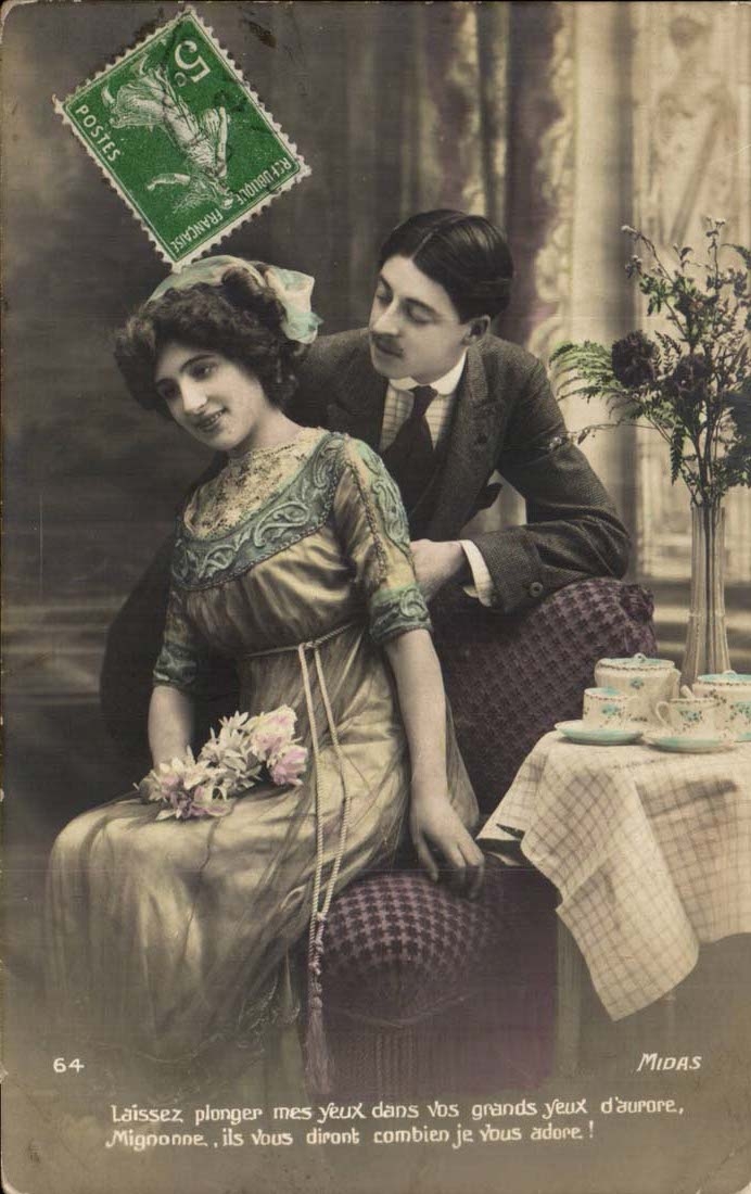 CPA Fantaisie Laissez plonger mes yeux dans vos grand yeux d'aurore (couple)