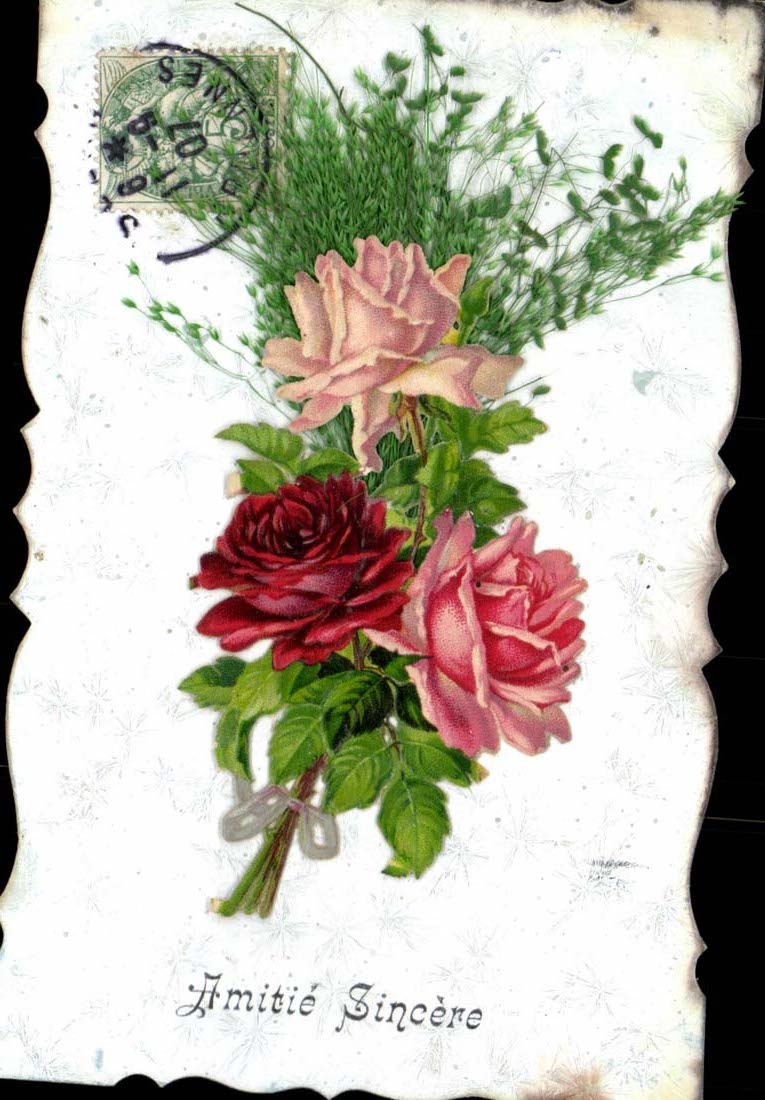 CPA aufrichtige Dekoration der Phantasie-Freundschaft-(rosafarbene Blumen) in der herrlichen Entlastung