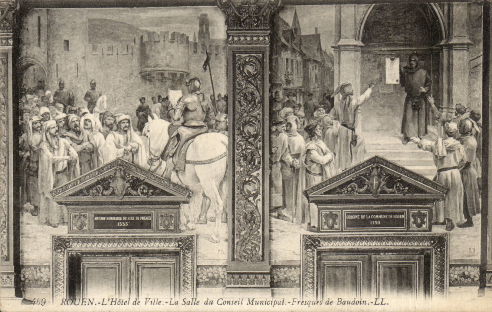 Rouen CPA the town hall the room of the municipal council Frescos of Baudoin