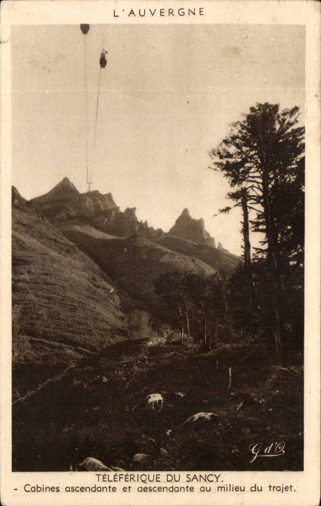 Auvergne CPA teleferiue of Sancy Cabins ascending and downward in the middle of the way