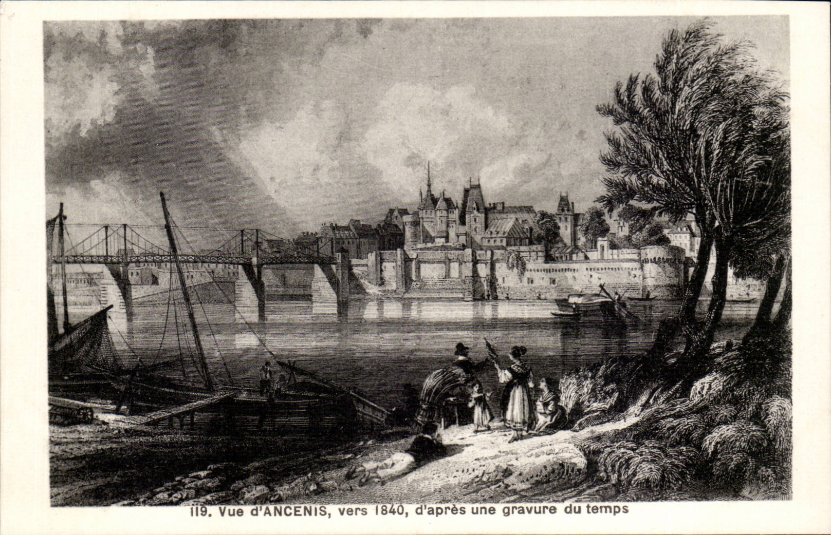 Sight of Ancenis CPA about 1840 according to an engraving of time