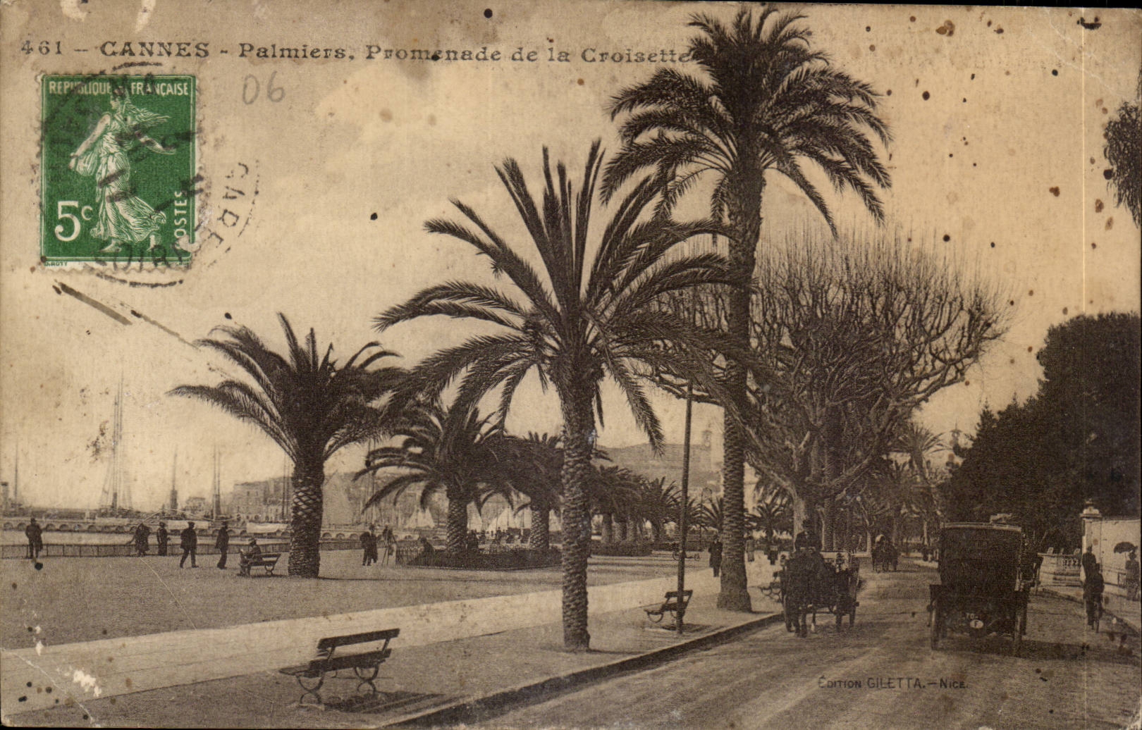 Cannes CPA Palm trees Walk of the Small cross