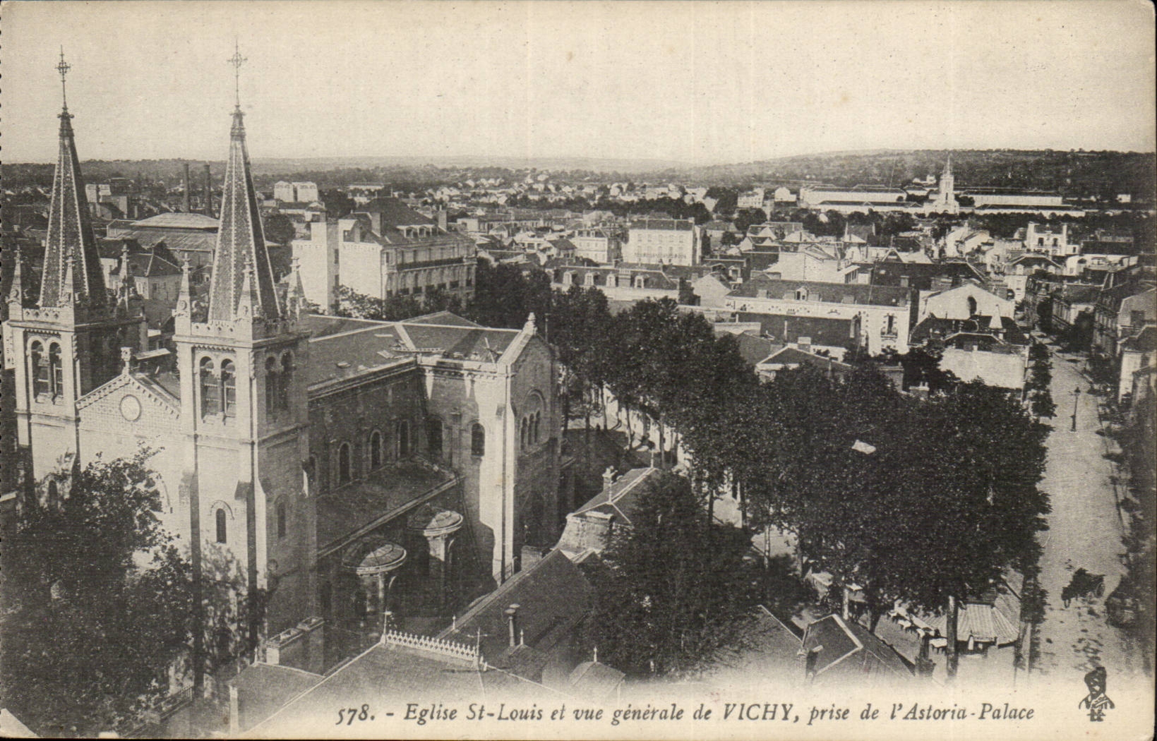 Vichy CPA Church St louis and View of Vichy taken of Astoria De luxe hotel