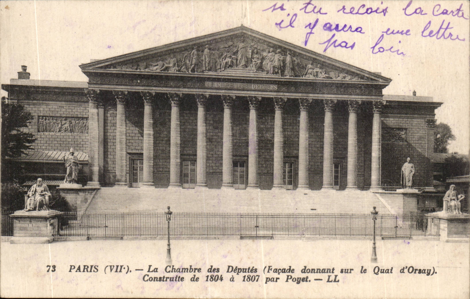 Paris CPA House of Commons (frontage Quay of Orsay) Construite of 1804 has 1807 by Poyet