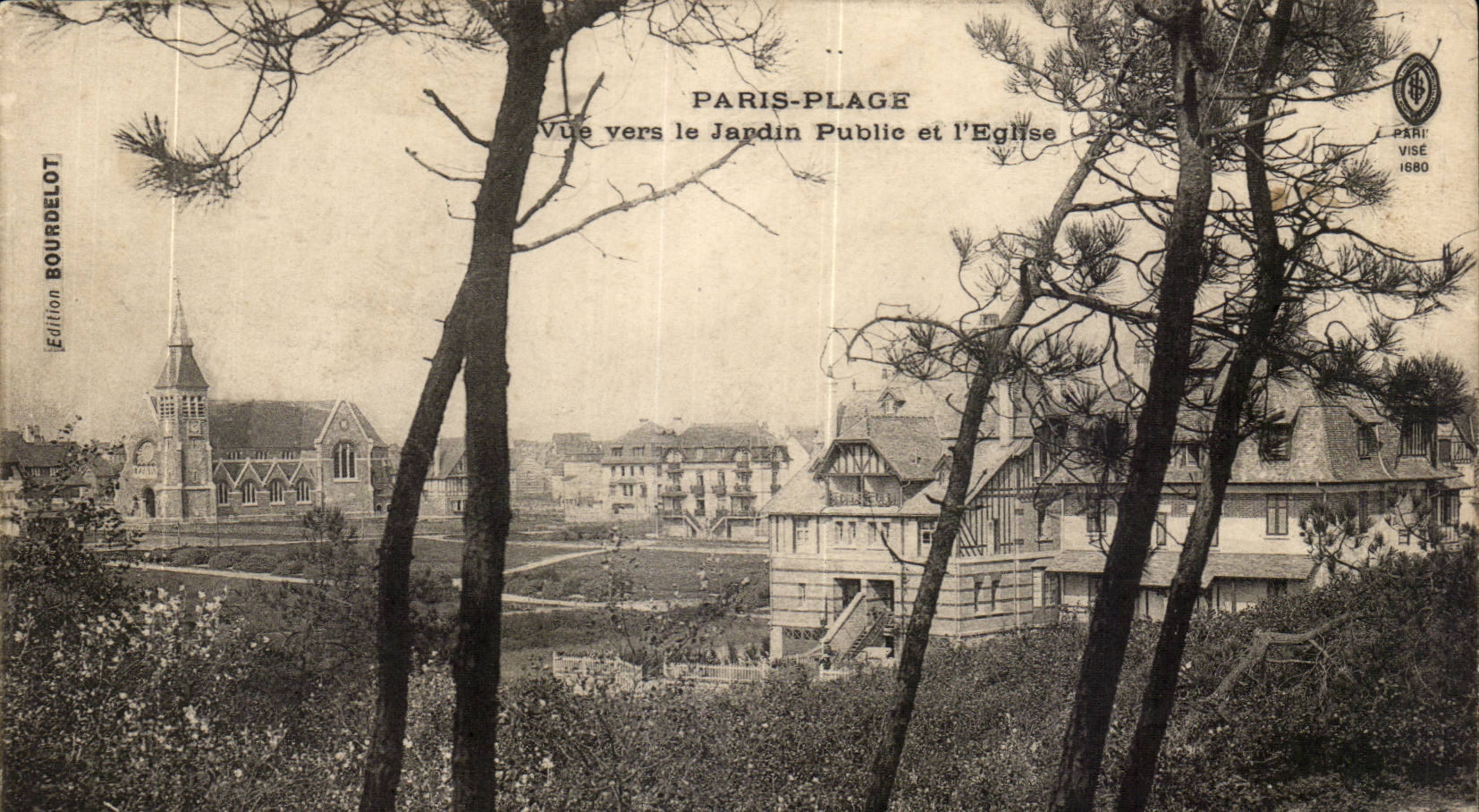 Paris Beach CPA Seen towards the public garden and the church