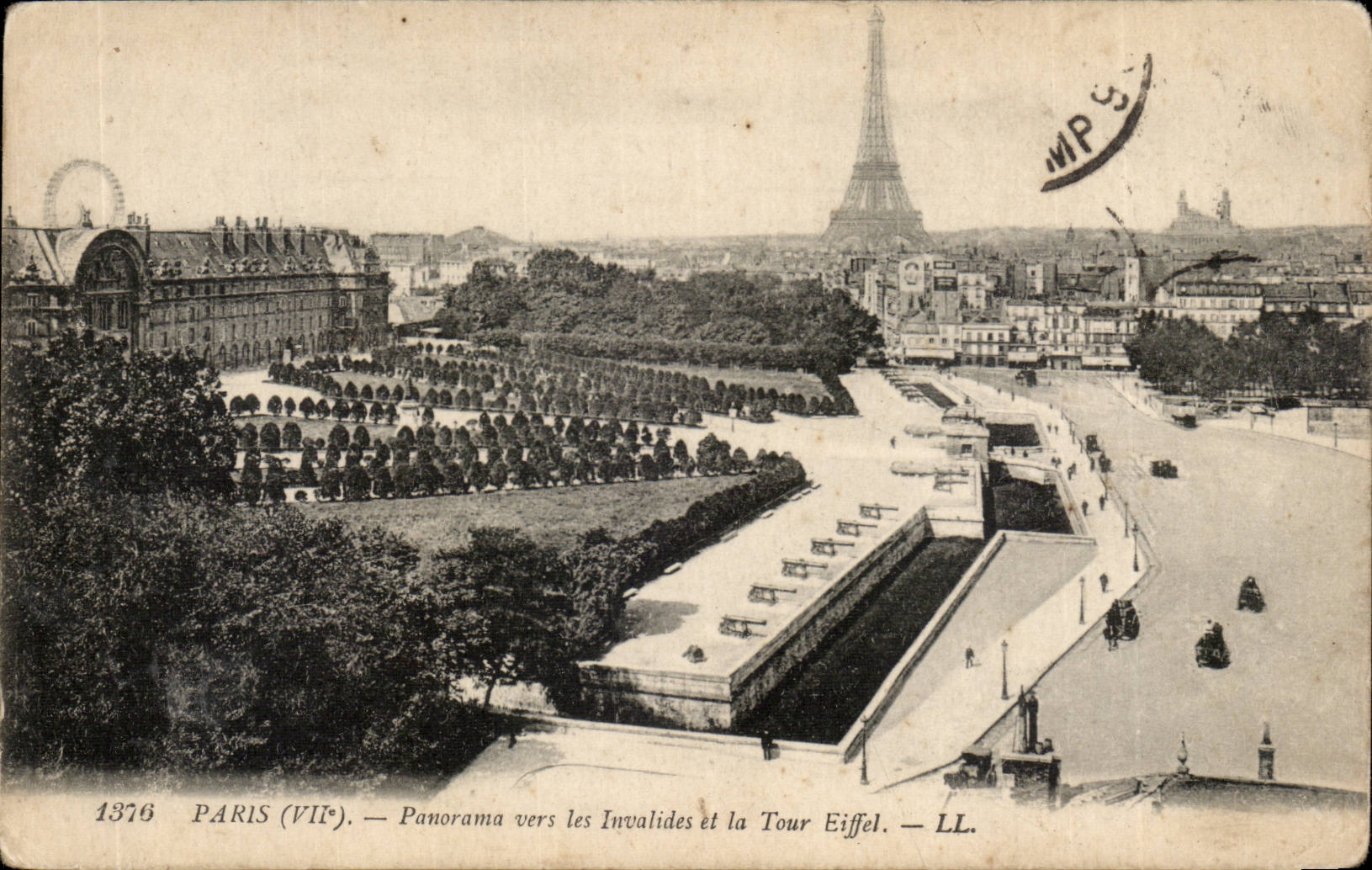 Paris CPA Panorama towards Invalides and the Eiffel Tower