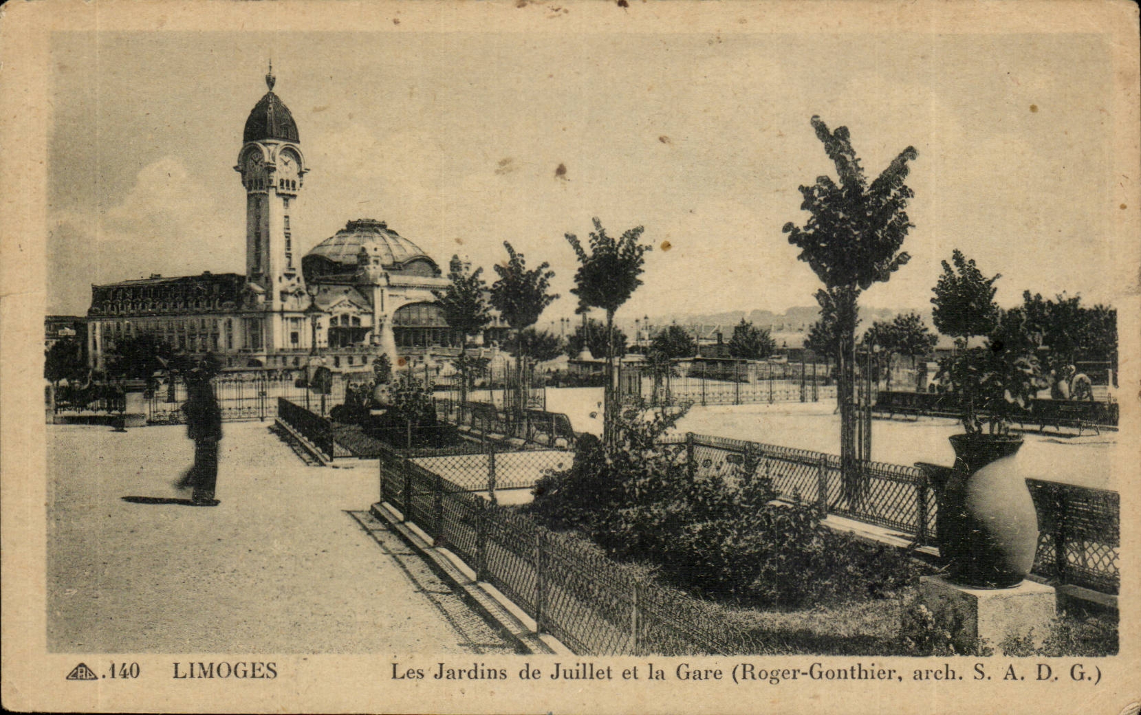 Limoges CPA gardens of July and Train station (Roger Gonthier)