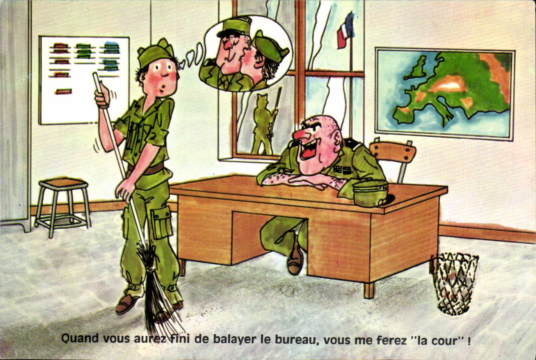 CPM Humour Quand vous aurez fini de balayer le bureau vous me ferez la cour (soldat miltiaria)