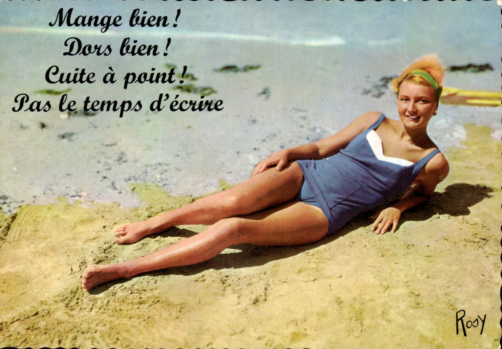 CPM Humour Mange bien Dors bien Pas le temps d'ecrire (pin up)