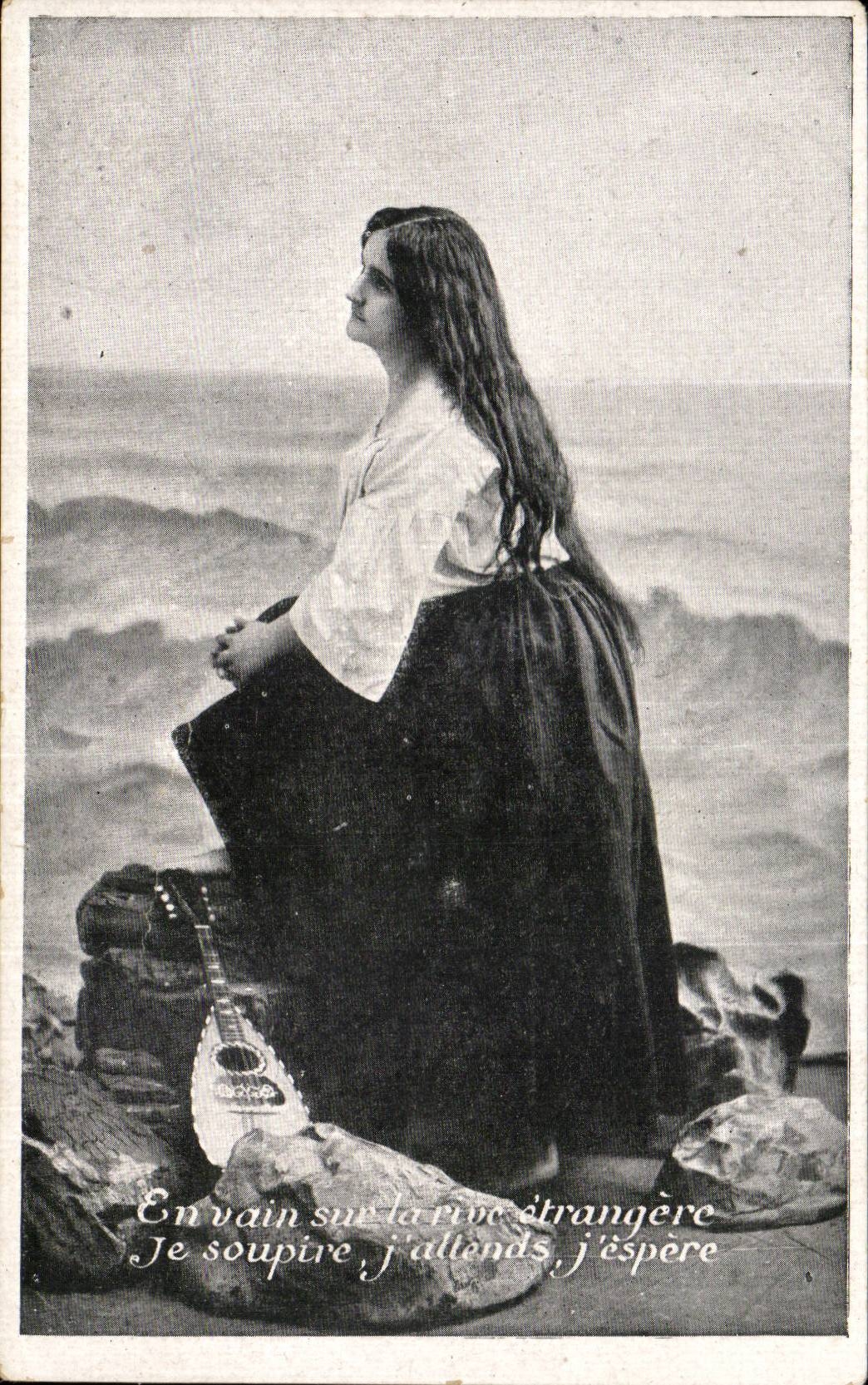 Fantasy - Woman - In vain on the bank etrangere - music - intrument - CPA
