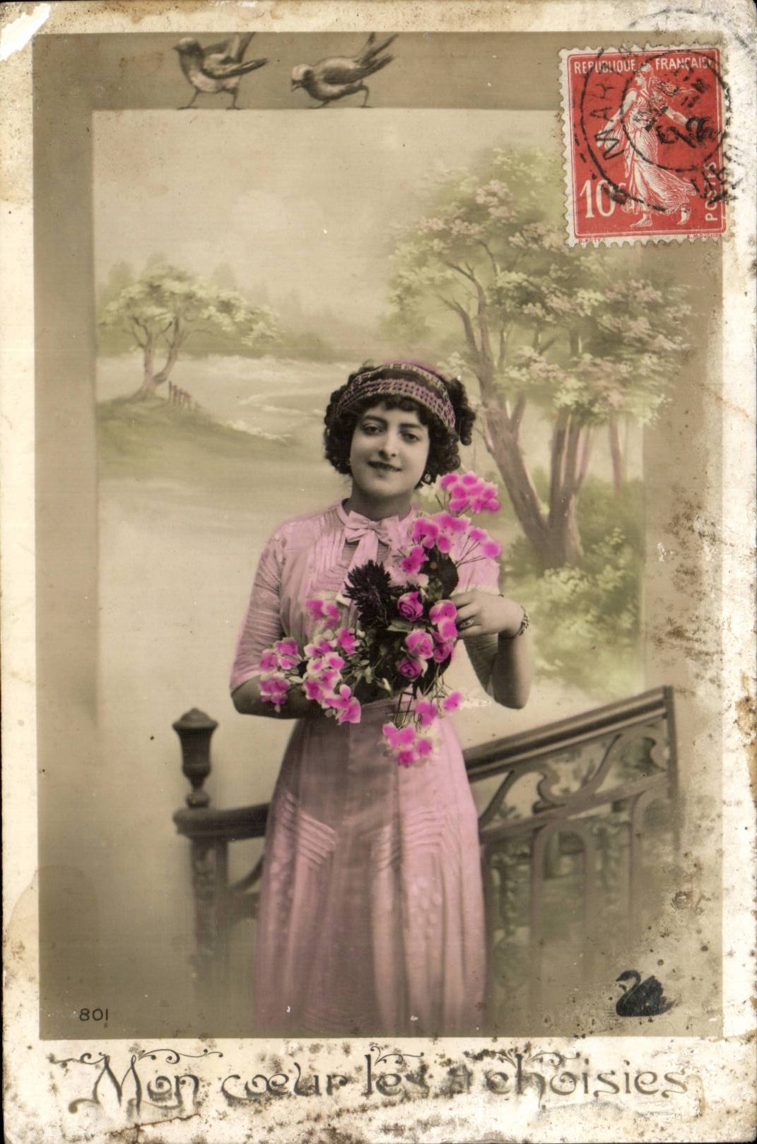 Fantasy - Woman - My heart chose - bird - CPA