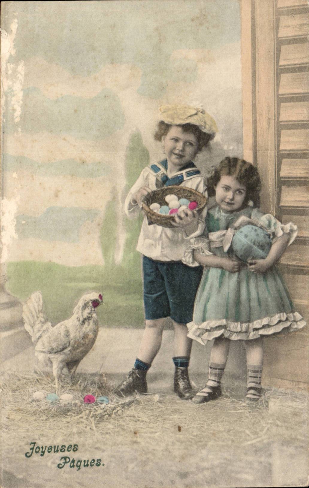 Fantasy - Children - chicken - eggs - Merry Easter - CPA