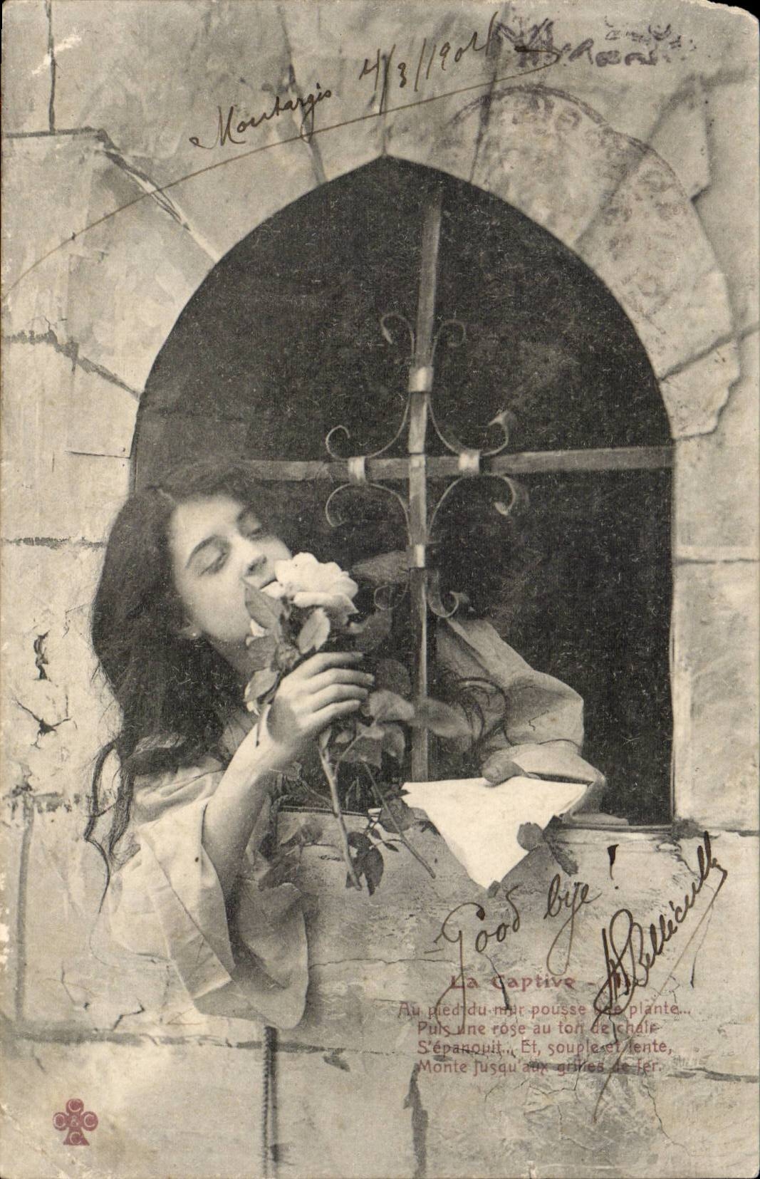 Fantasy - Woman with pink - CPA