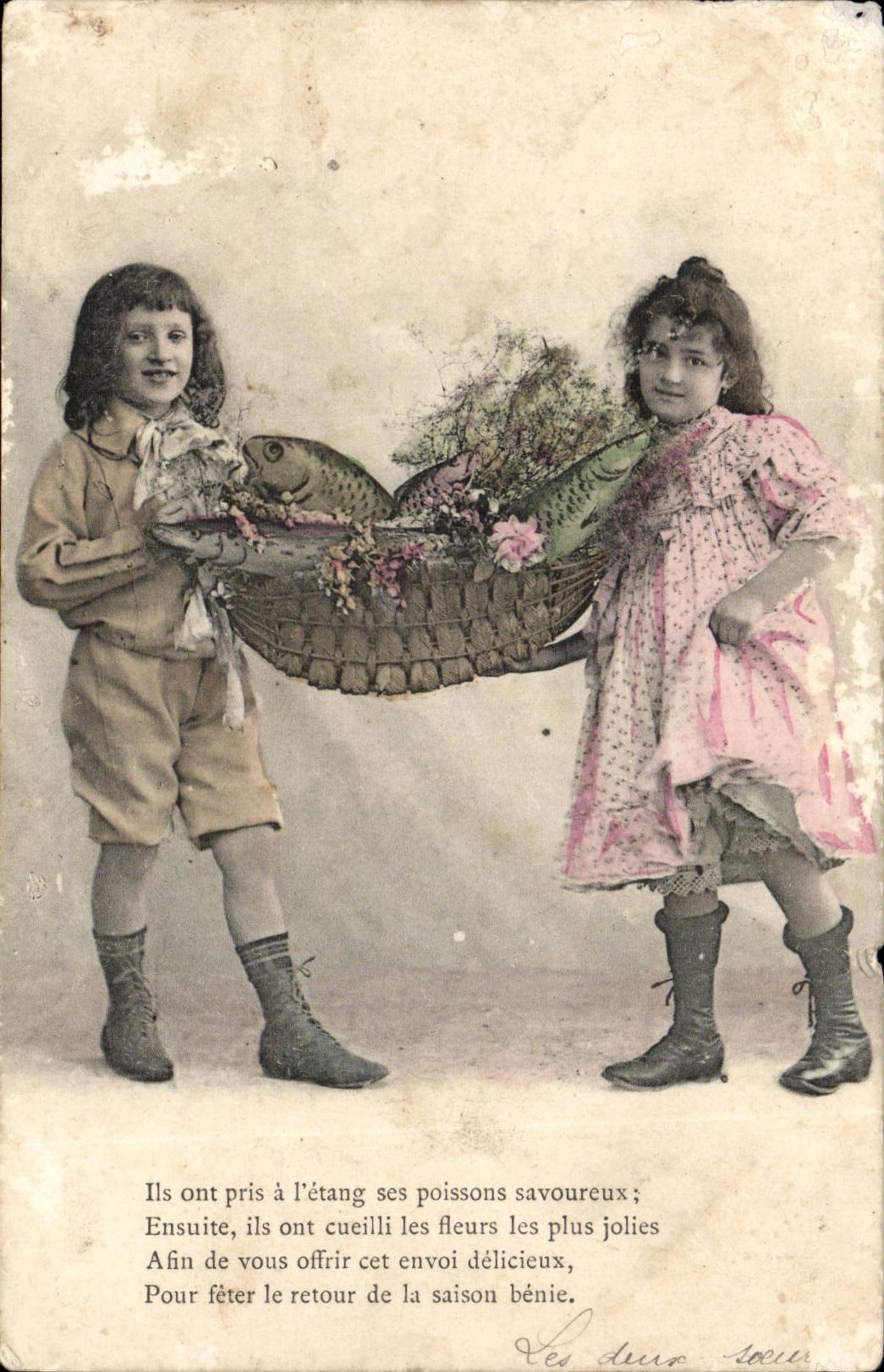 Fantasy - Child - Poisson of April - They took with the pond his tasty fish - CPA