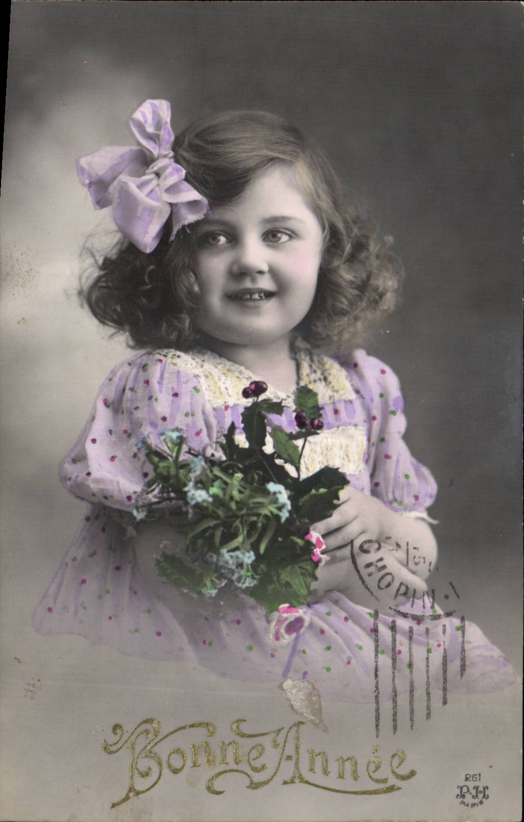 Fantasy - Child - Pretty Girl with houx - holly Happy New Year - - CPA