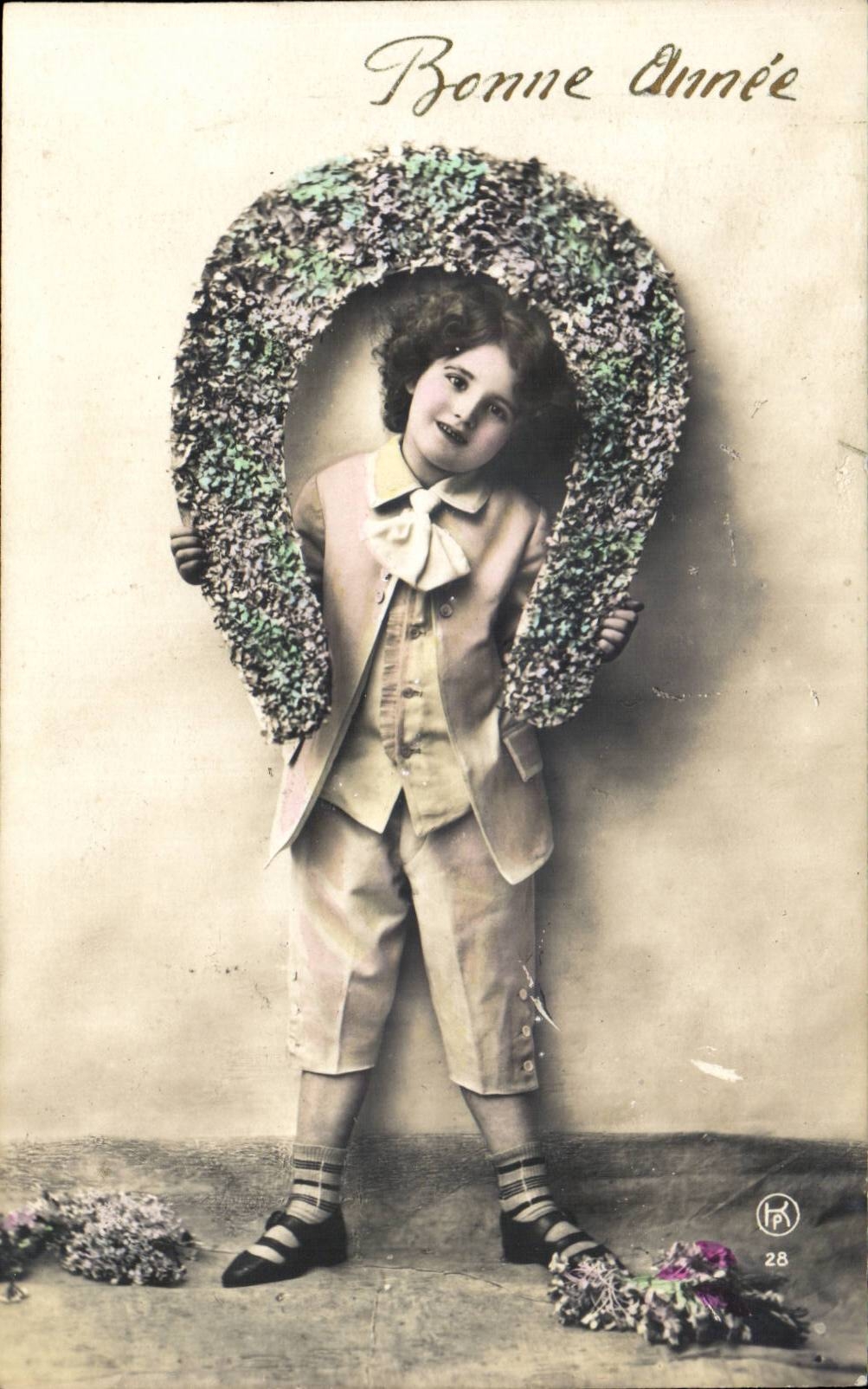 Fantasy - Child - Pretty Girl - Horseshoe - Happy New Year - - CPA