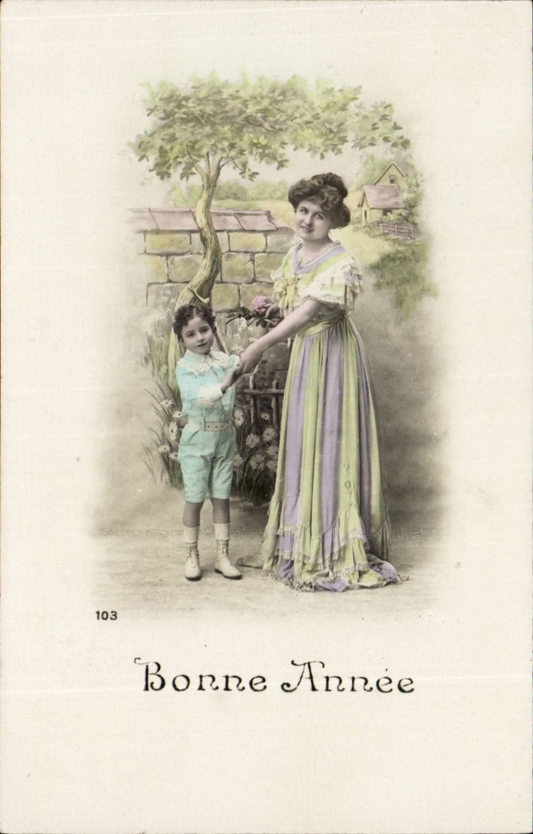 Fantasy - Child and Mother - Happy New Year - CPA