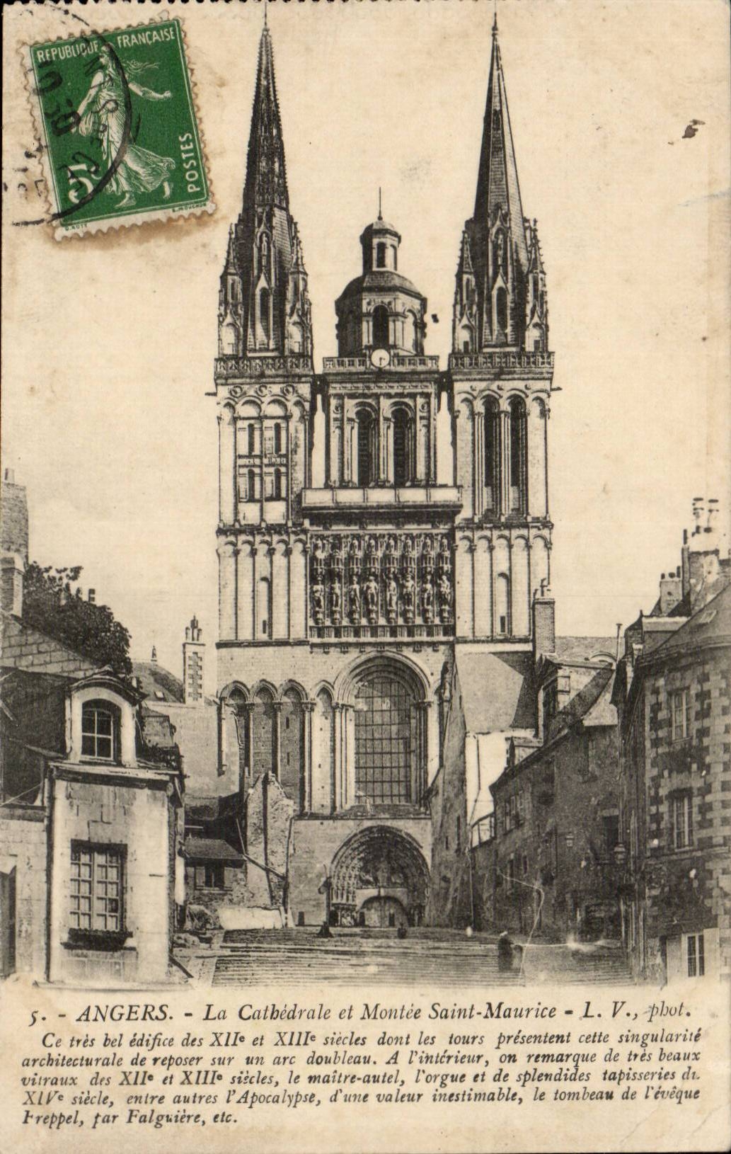 Angers - the cathedral and Rise Saint Maurice - CPA