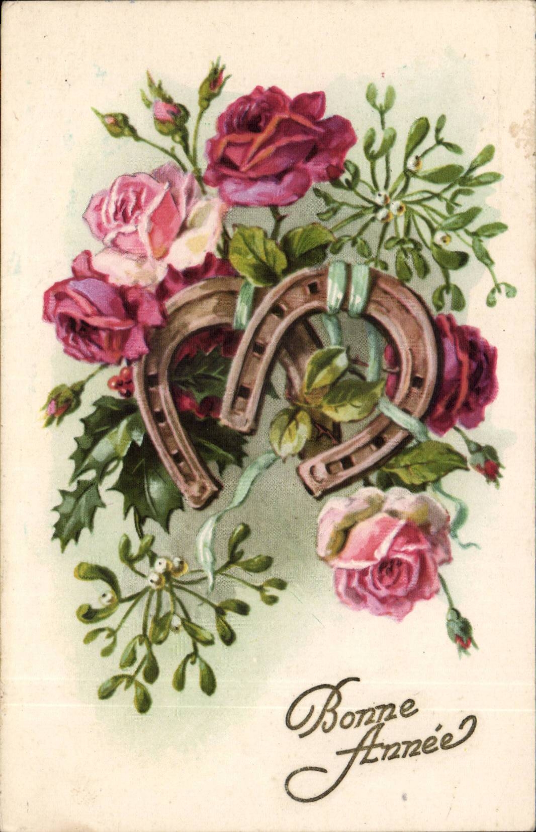 Fantasy - Happy New Year - horse has iron - horseshoe - good luck - CPA