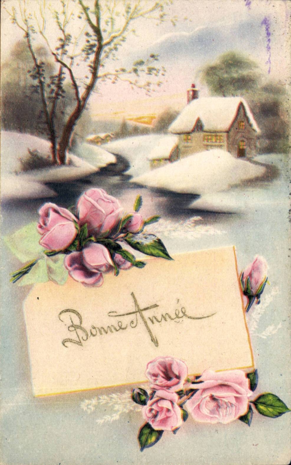 Fantasy - Happy New Year - soos snow - pink - CPA