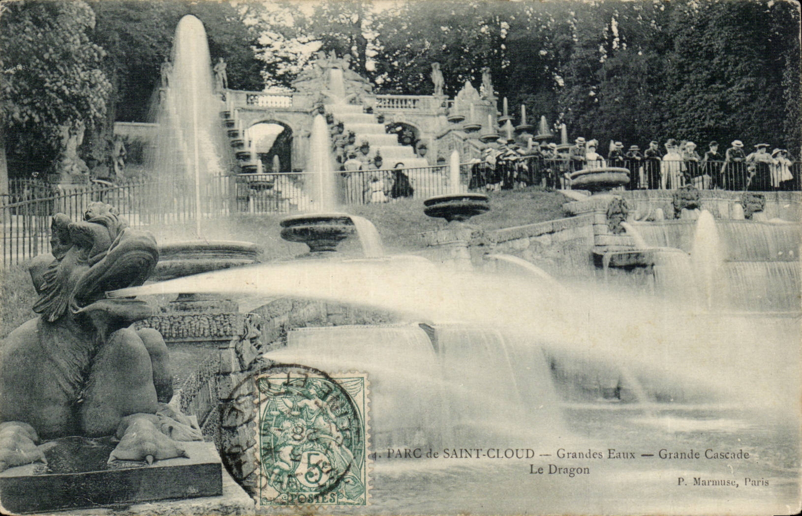CPA Parc de Saint cloud Grandes eaux Grande cascade La dragon